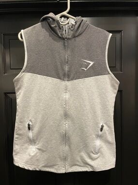 Gymshark Gray Sleeveless Zip Vest with Logo Trim